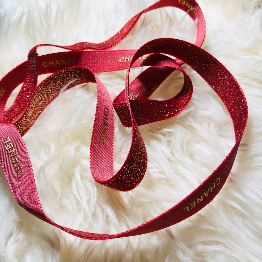 12 yards Holiday Red Gold New CHANEL Ltd Edition Glitter Gift Ribbon Bands